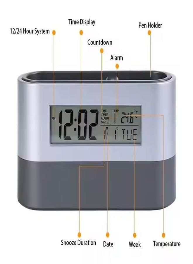 TEMIX Pencil Holder, Pen Holder with Digital LCD Clock Calendar Timer Temperature Display for Home Office Desktop Pencil Cup Electronic Pencil Cup Multifunctional LED Desk Clock 15 x 4.7 x 8cm - Image 5